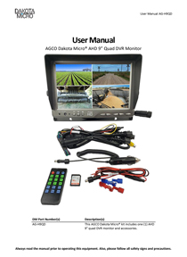 AGCO Dakota Micro® AHD 9” Quad DVR Monitor User Manual