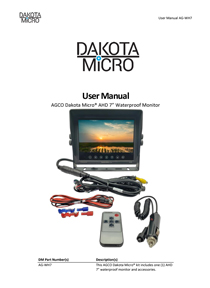 AGCO Dakota Micro® AHD 7” Waterproof Monitor AG-WH7 Manual