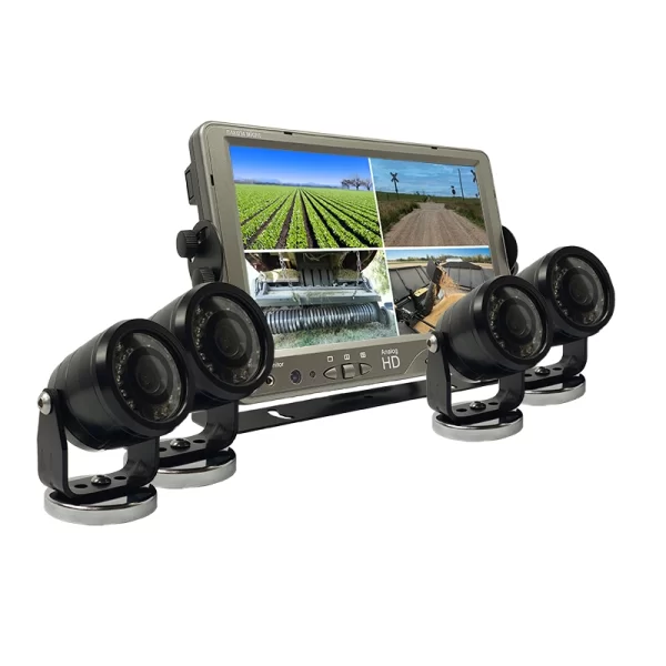 9" AHD quad monitor with four black PAL cameras on the side